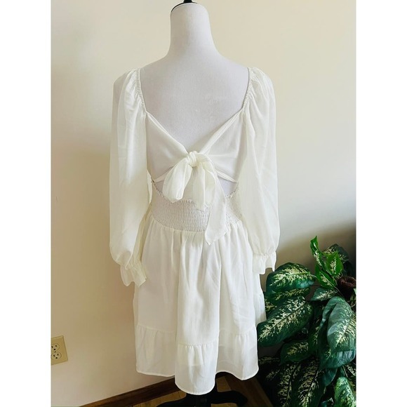 Exlura White Long Sleeve Tie Back Dress - Picture 3 of 5